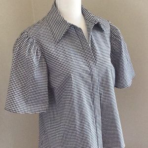 Anthropologie black and white gingham blouse